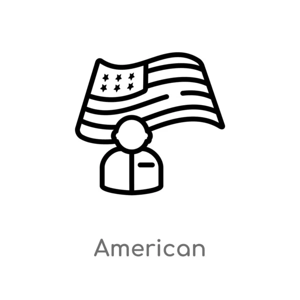 Outline American Vector Icon Isolated Black Simple Line Element Illustration — Stock Vector