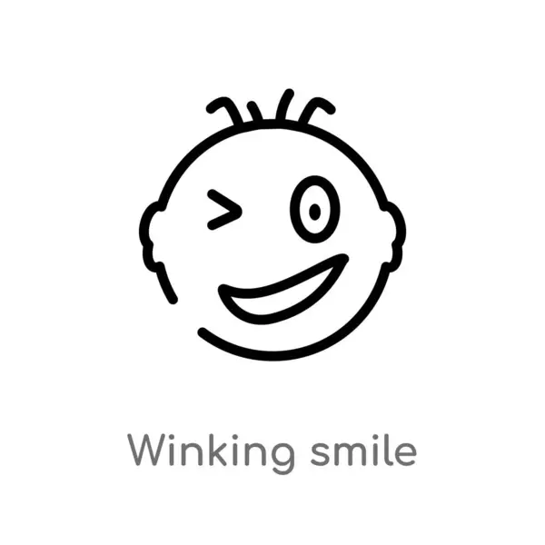 Umreißt Zwinkerndes Lächeln Vektor Symbol Vereinzelte Darstellung Schwarzer Einfacher Linien — Stockvektor