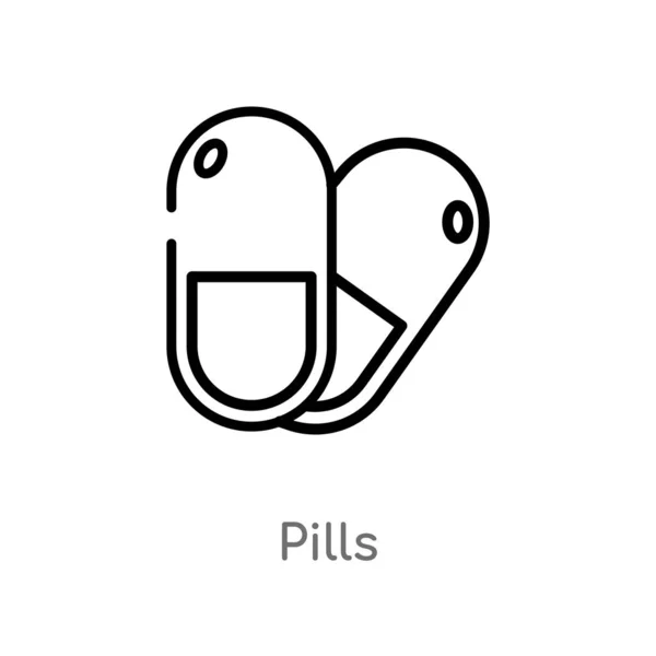 Outline Pills Vector Icon Isolated Black Simple Line Element Illustration — Stock Vector