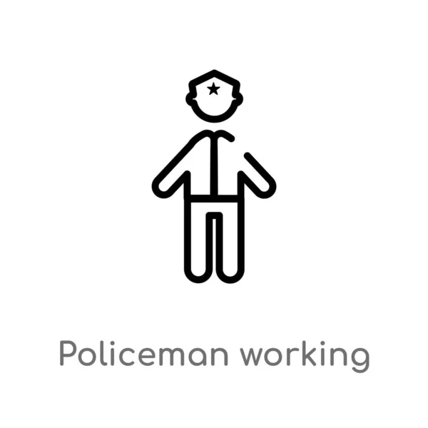 Contorno Policía Trabajando Icono Vector Aislado Negro Simple Línea Elemento — Vector de stock