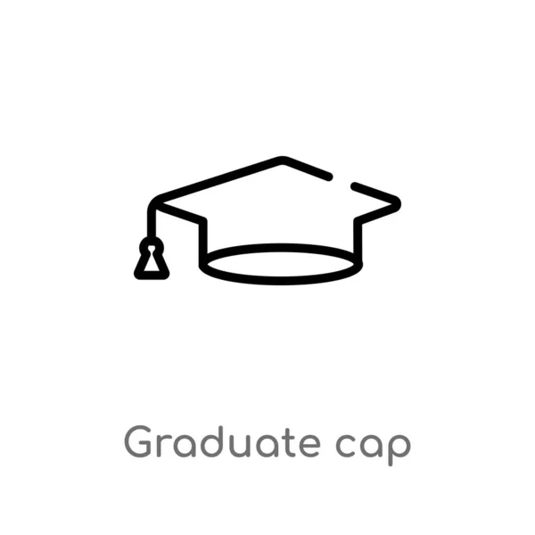 アウトライン大学院キャップベクトルアイコン 教育コンセプトから分離された黒のシンプルなライン要素図 白い背景に編集可能なベクトルストローク大学院キャップアイコン — ストックベクタ