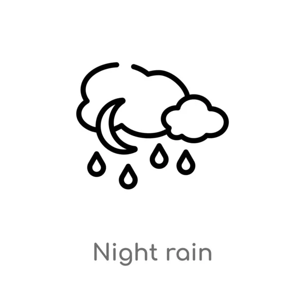 概要夜の雨ベクトルアイコン 天気コンセプトから孤立した黒シンプルなライン要素のイラスト 白い背景に編集可能なベクトルストローク夜の雨のアイコン — ストックベクタ