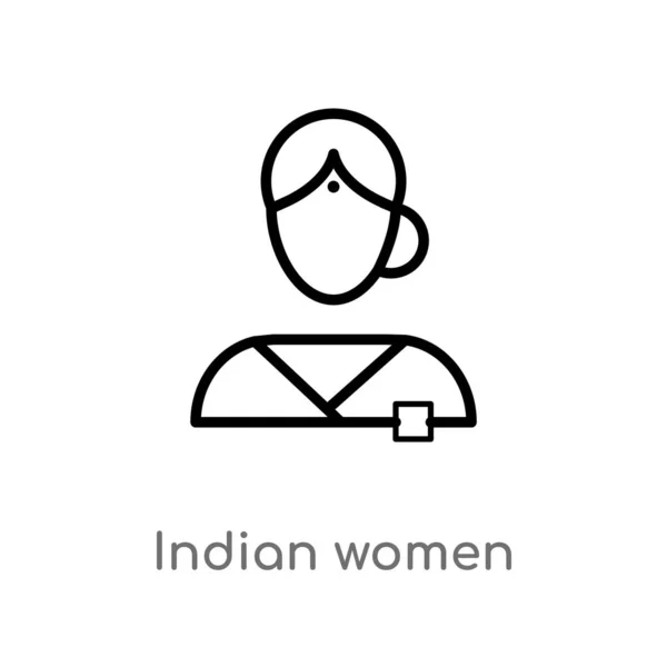 Обвести Векторную Иконку Индийских Женщин Изолированная Черная Простая Иллюстрация Элемента — стоковый вектор