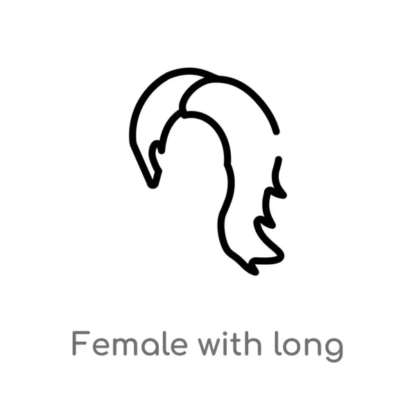 Контур Женщины Длинным Векторным Значком Волос Изолированный Черный Простой Элемент — стоковый вектор