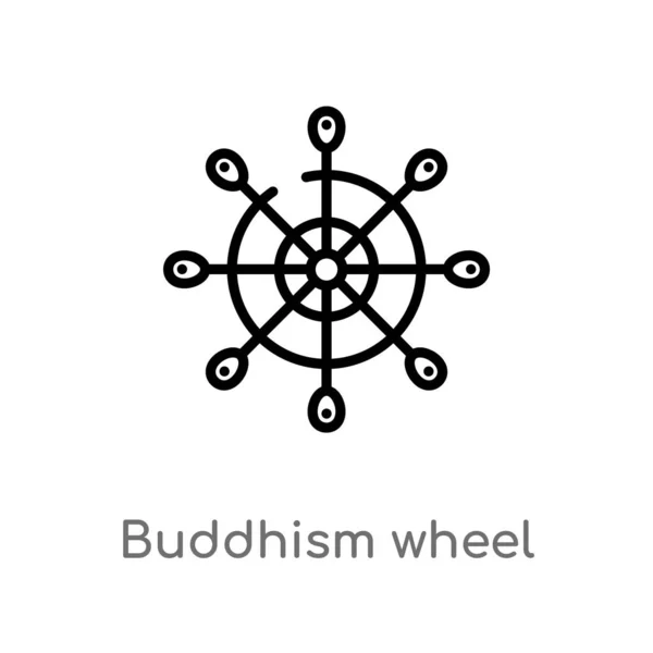 Umriss Buddhismus Rad Vektor Symbol Isolierte Schwarze Einfache Linie Element — Stockvektor