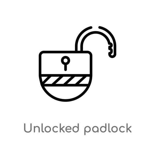 Outline Unlocked Padlock Vector Icon Isolated Black Simple Line Element — Stock Vector