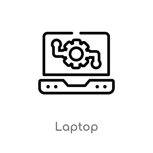 Kontur Laptop Vektor Ikon Isolerad Svart Enkel Linjeelement Illustration Från — Stock vektor