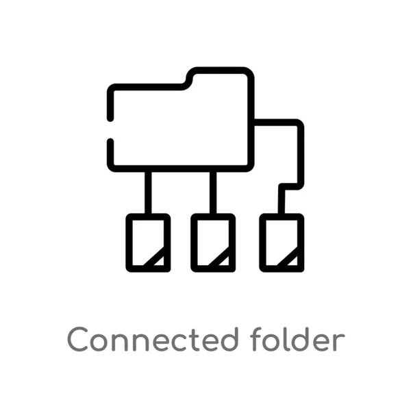 Outline Connected Folder Data Vector Icon Isolated Black Simple Line — Stock Vector