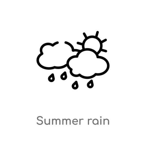 概要夏の雨ベクトルアイコン 天気コンセプトから孤立した黒シンプルなライン要素のイラスト 白い背景上の編集可能なベクトルストローク夏の雨のアイコン — ストックベクタ
