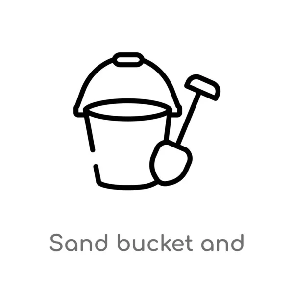 Outline Sand Bucket Shovel Vector Icon Isolated Black Simple Line — Stock Vector
