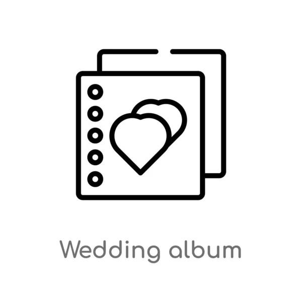 概述婚礼相册矢量图标 从生日派对和婚礼概念中分离出黑色简单线元素插图 可编辑矢量描边婚礼相册图标在白色背景 — 图库矢量图片