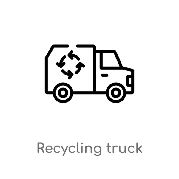 概述回收卡车矢量图标 从传输概念分离的黑简单的线元素例证 可编辑的矢量行程回收卡车图标上的白色背景 — 图库矢量图片