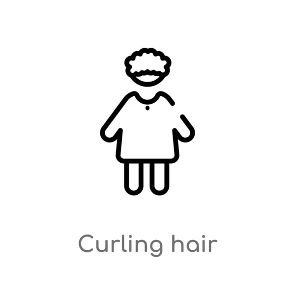 輪郭のカーリングヘアベクトルアイコン 人の概念から孤立した黒シンプルなライン要素のイラスト 白い背景に編集可能なベクトルストロークカーリング髪のアイコン — ストックベクタ