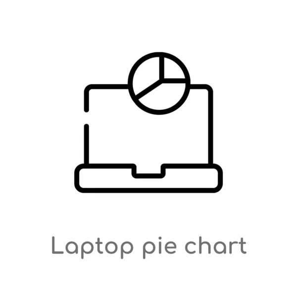 Umriss Laptop Tortendiagramm Auf Dem Bildschirm Vektor Symbol Vereinzelte Darstellung — Stockvektor