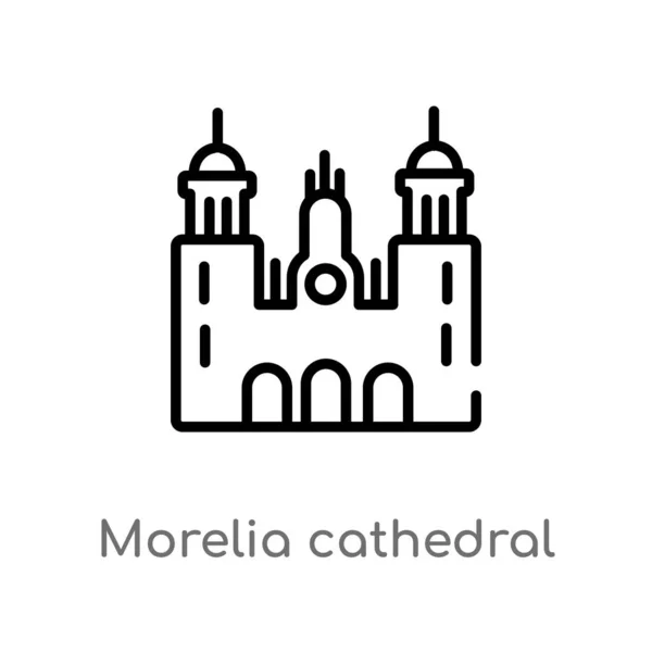 概述莫雷利亚大教堂在墨西哥矢量图标 被隔绝的黑简单的线元素例证从纪念碑概念 可编辑的向量中风莫雷利亚大教堂在墨西哥图标在白色背景 — 图库矢量图片