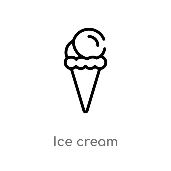 Overzicht Ice Cream Vector Icoon Geïsoleerde Zwarte Eenvoudige Lijn Element — Stockvector