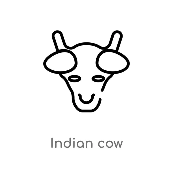 Overzicht Indian Cow Vector Icon Geïsoleerde Zwarte Eenvoudige Lijn Element — Stockvector