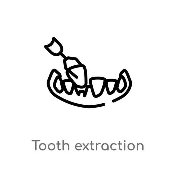 輪郭歯抽出ベクトルアイコン 歯科医の概念から隔離された黒の単純な線要素のイラスト 白い背景に編集可能なベクトルストローク歯の抽出アイコン — ストックベクタ