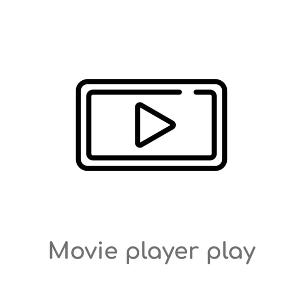 Overzicht Movie Player Play Knop Vector Icoon Geïsoleerde Zwarte Eenvoudige — Stockvector