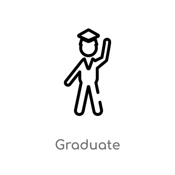 アウトライン大学院ベクトルアイコン 教育2の概念から隔離された黒の単純な線要素のイラスト 白い背景に編集可能なベクトルストロークの卒業アイコン — ストックベクタ