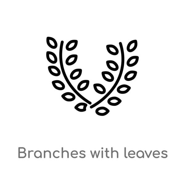 Contour Branches Avec Feuilles Icône Vectorielle Illustration Isolée Élément Ligne — Image vectorielle