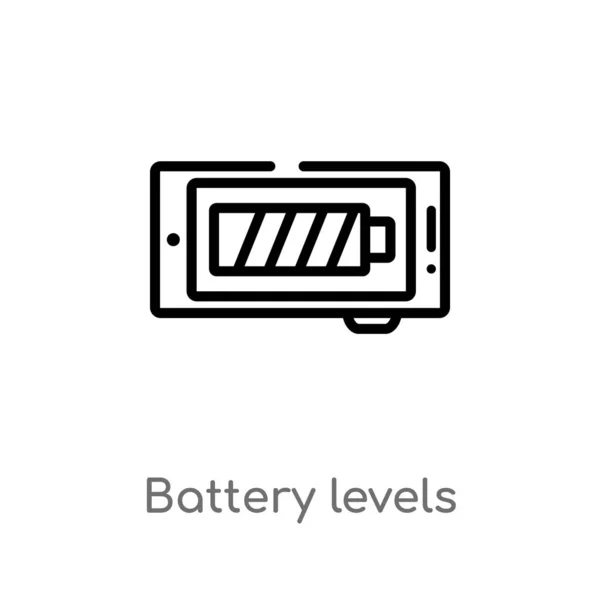 Kontur Batteri Nivåer Vektor Ikonen Isolerad Svart Enkel Linje Element — Stock vektor