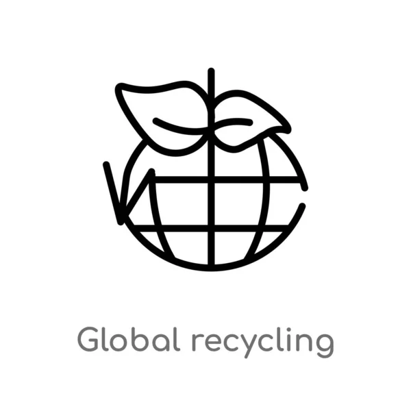 Εικονίδιο Του Παγκόσμιου Φορέα Ανακύκλωσης Απομονωμένη Μαύρη Απλή Γραμμή Στοιχείο — Διανυσματικό Αρχείο