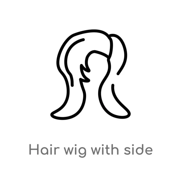 サイドベクトルアイコン付きのアウトラインヘアのかつら 女性服のコンセプトから孤立した黒シンプルなライン要素のイラスト 白の背景にサイドアイコン付き編集可能なベクトルストローク髪のかつら — ストックベクタ