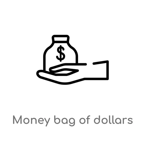 Esboço Saco Dinheiro Dólares Ícone Vetor Isolado Preto Simples Ilustração — Vetor de Stock