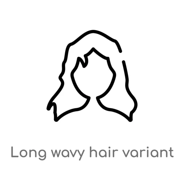 Outline Long Wavy Hair Variant Vector Icon Isolated Black Simple — Stock Vector