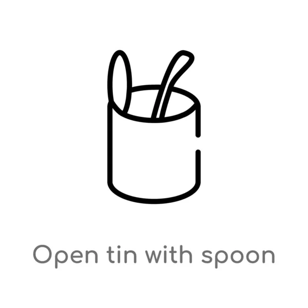 Outline open tin with spoon vector icon. isolated black simple line element illustration from bistro and restaurant concept. editable vector stroke open tin with spoon icon on white background — Stock Illustration Outline Open Tin Spoon Vector Icon Isolated Black Simple Line Royalty Free Stock Illustrations
