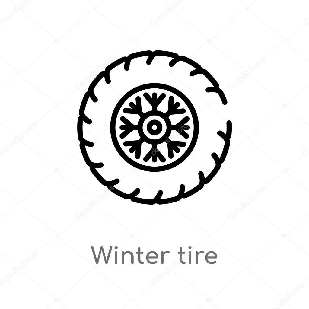 outline winter tire vector icon. isolated black simple line element illustration from winter concept. editable vector stroke winter tire icon on white background