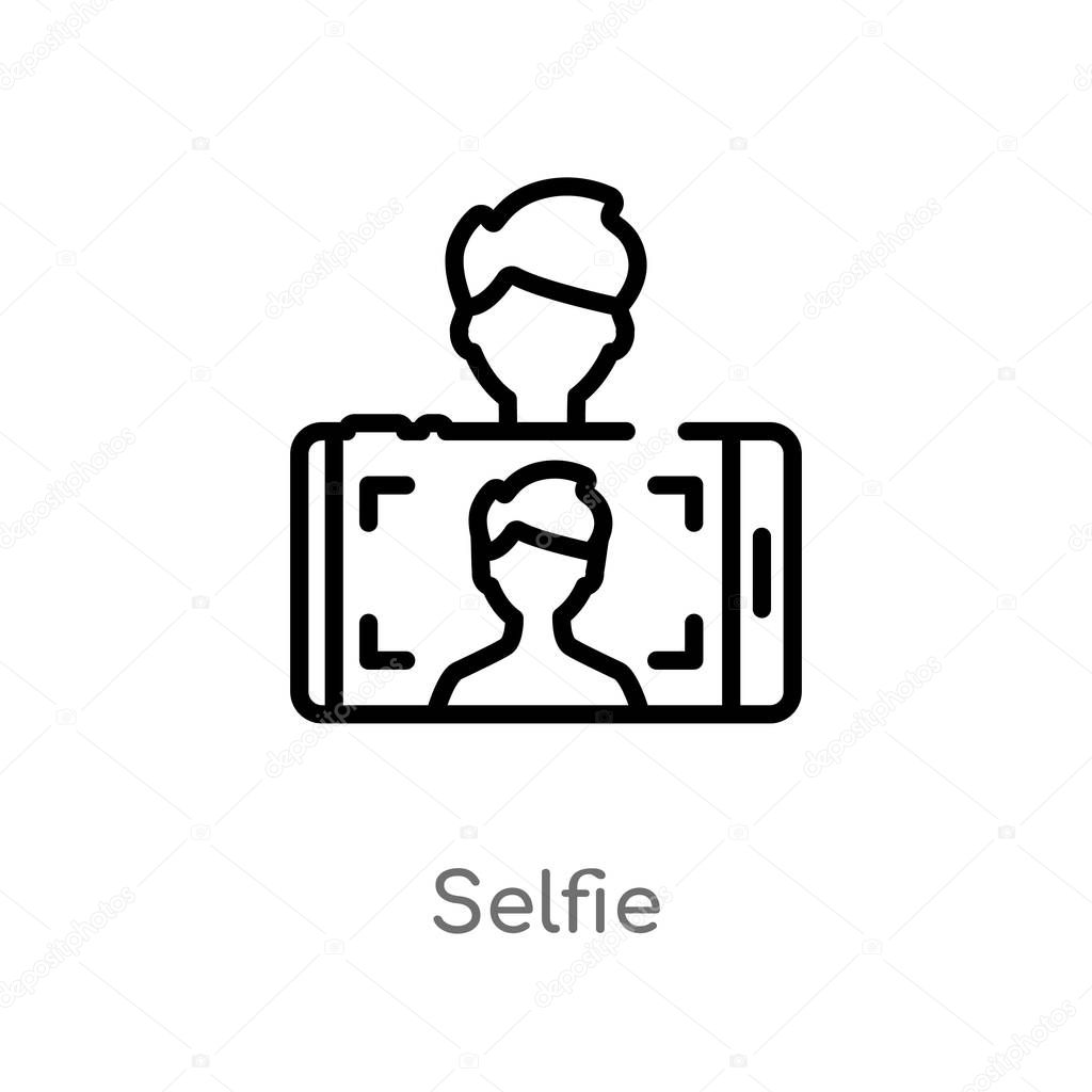 outline selfie vector icon. isolated black simple line element illustration from blogger and influencer concept. editable vector stroke selfie icon on white background