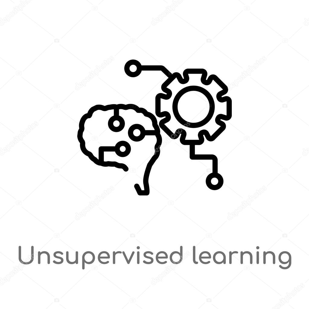 Outline unsupervised learning vector icon. isolated black simple line element illustration from artificial intellegence concept. editable vector stroke unsupervised learning icon on white background