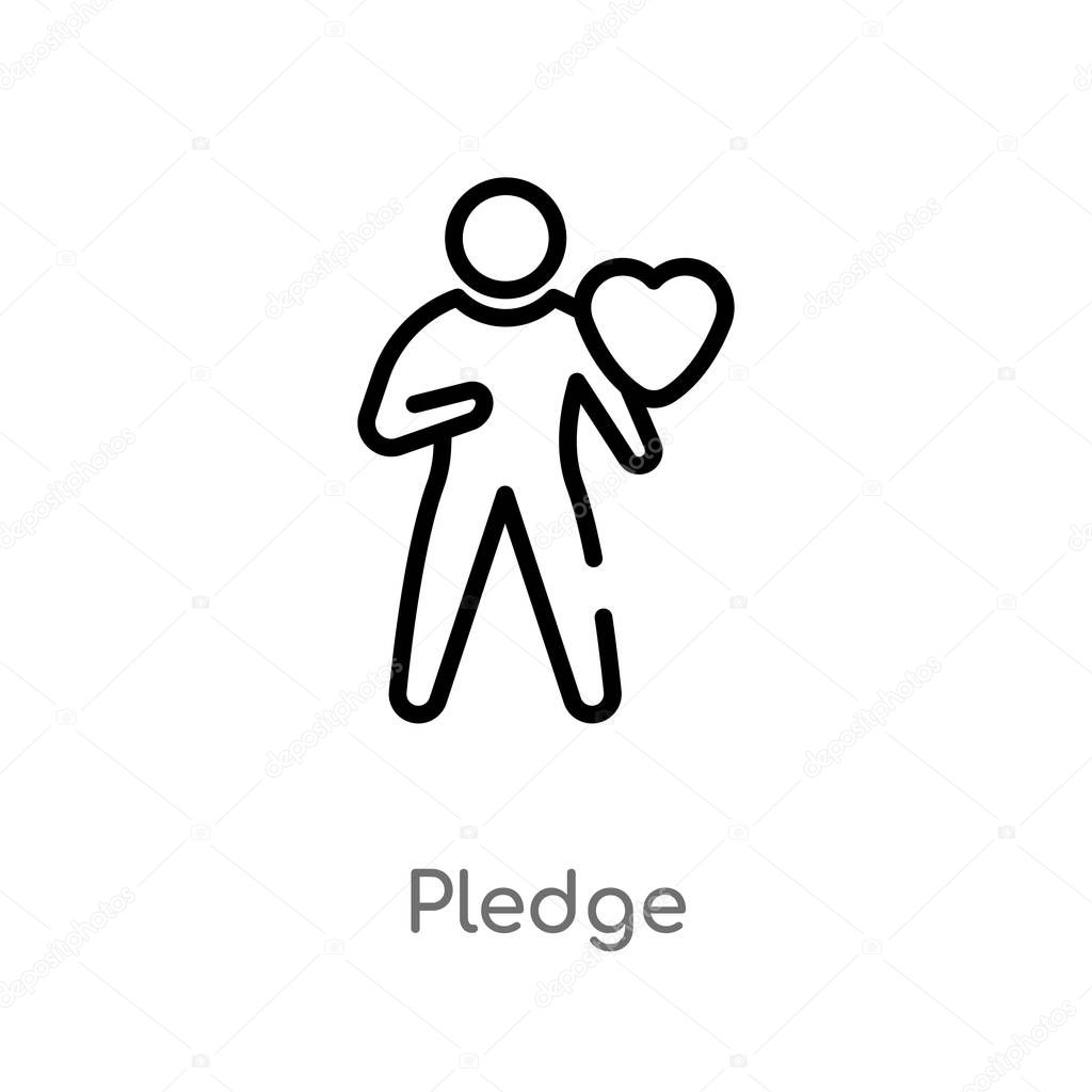 Outline pledge vector icon. isolated black simple line element illustration from crowdfunding concept. editable vector stroke pledge icon on white background