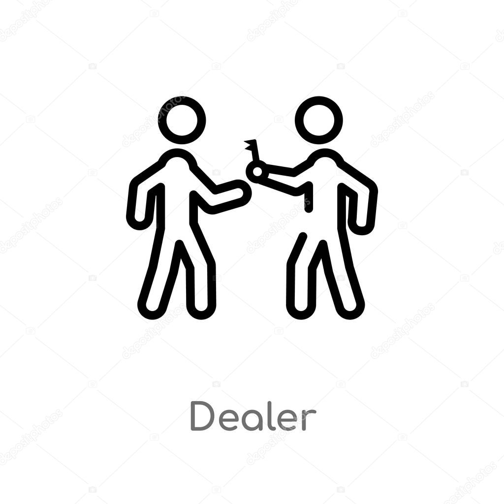 outline dealer vector icon. isolated black simple line element illustration from activity and hobbies concept. editable vector stroke dealer icon on white background