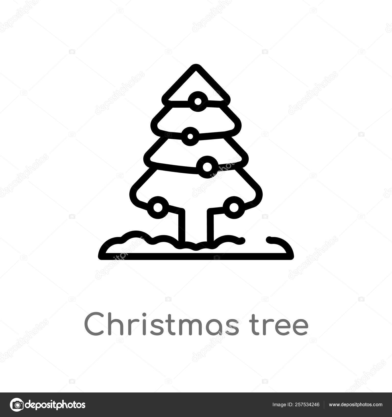 Outline Christmas Tree Vector Icon Isolated Black Simple