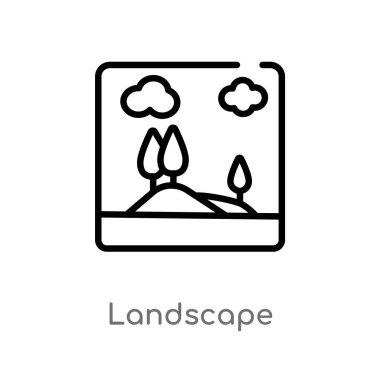 anahat manzara vektör simgesi. elektronik malzeme dolgu kavramından izole siyah basit çizgi elemanı illüstrasyon. beyaz arka planda değiştirilebilir vektör kontur lu yatay simge