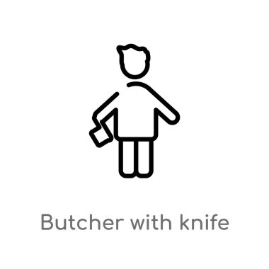 bıçak vektör simgesi ile anahat kasap. basit eleman illüstrasyon izole insan kavramı siyah. Beyaz arka planda bıçak simgesi ile düzenlenebilir vektör kontur kasap
