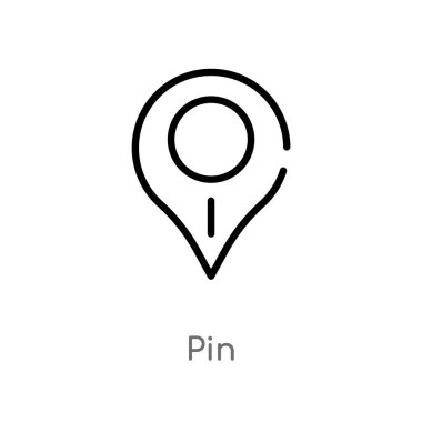 anahat pin vektör simgesi. teslim ve lojistik kavramından izole siyah basit çizgi elemanı illüstrasyon. beyaz arka planda değiştirilebilir vektör konçertosu pin simgesi