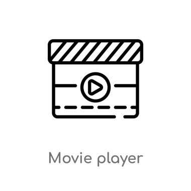 anahat film oynatıcı vektör simgesi. sinema kavramından izole siyah basit çizgi elemanı illüstrasyon. beyaz arka planda değiştirilebilir vektör vuruşu film oynatıcı simgesi