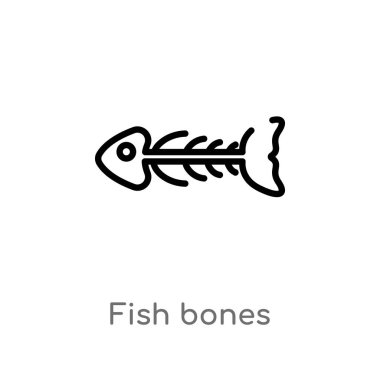 anahat balık kemikleri vektör simgesi. hayvanlar kavramından izole siyah basit çizgi elemanı illüstrasyon. beyaz arka plan üzerinde değiştirilebilir vektör kontur balık kemikleri simgesi