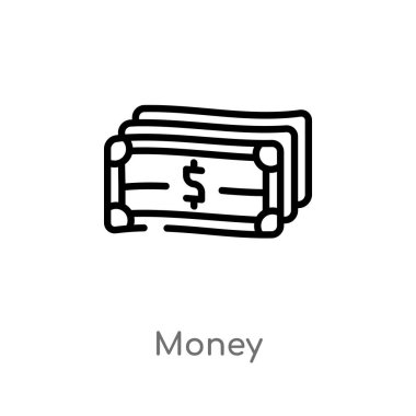 anahat para vektör simgesi. iş kavramından izole siyah basit çizgi öğesi illüstrasyon. beyaz arka planda değiştirilebilir vektör vuruşu para simgesi