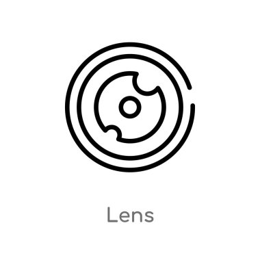 Anahat objektif vektör simgesi. basit temizlik eleman illüstrasyon izole kavramı siyah. Beyaz arka planda düzenlenebilir vektör kontur objektif simgesi