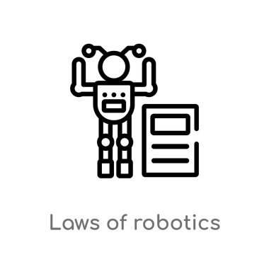 robotik vektör simgesinin anahat yasaları. yapay akıl kavramından izole siyah basit çizgi elemanı illüstrasyon. beyaz arka plan üzerinde robotik simgesinin değiştirilebilir vektör vuruşu yasaları
