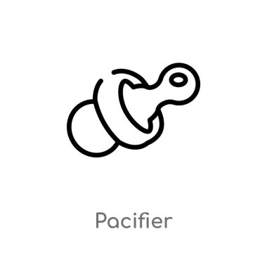 Anahat emzik vektör simgesi. Çocuk ve bebek kavramı çizgi eleman illüstrasyon izole siyah. Beyaz arka planda düzenlenebilir vektör kontur emzik simgesi