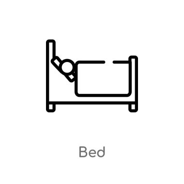 Anahat yatak vektör simgesi. basit çizgi eleman illüstrasyon izole kavramı siyah. Beyaz arka planda düzenlenebilir vektör kontur yatak simgesi