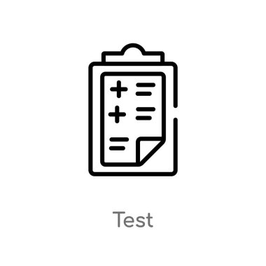 test vektör simgesini anahat. müşteri hizmetleri kavramından izole siyah basit satır öğesi illüstrasyon. beyaz arka planda değiştirilebilir vektör kontur test simgesi