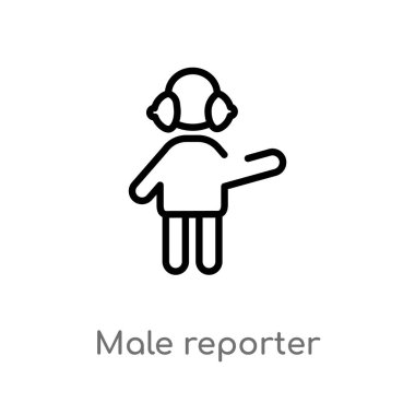 Anahat erkek muhabir vektör simgesi. basit eleman illüstrasyon izole insan kavramı siyah. Beyaz arka planda düzenlenebilir vektör kontur erkek muhabir simgesi