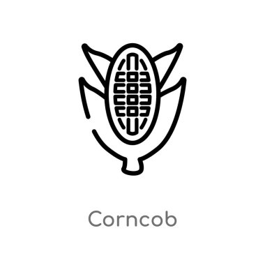 Anahat Mısır koçanı vektör simgesi. sade izole hat eleman mutfak kavramı siyah. Beyaz arka planda düzenlenebilir vektör kontur Mısır koçanı simgesi